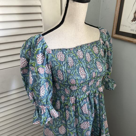 PERRY WALKER COLLECTIVE Womens Dress XS-M Green Floral Smocked Off Shoulder - Picture 4 of 12